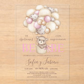 Invitations En Acrylique Acrylique ours ballons Baby shower fille espagnole (Recto)