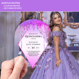 Invitations En Acrylique ACRYLIQUE Quinceanera Violet qui dégouline de pail