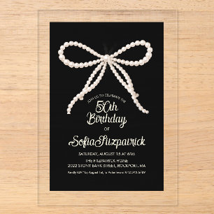 Invitations En Acrylique ACRYLIQUE TRANSPARENT 50e Anniversaire Nœud Papill
