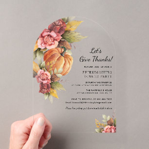 Invitations En Acrylique Action de grâce de Friendsgiving avec citrouille f