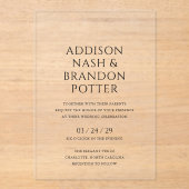 Invitations En Acrylique Addison Noir et Blanc Classique Mariage élégant (Recto)