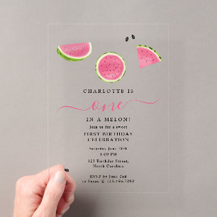 Invitations En Acrylique Adorable One dans un melon Pastèque Anniversaire d