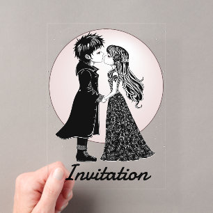 Invitations En Acrylique Adorables enfants gothiques emo s'embrassent pour
