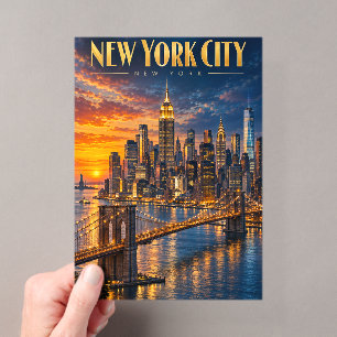 Invitations En Acrylique Affiche de voyage de la skyline dorée de New York 