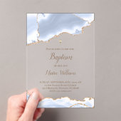 Invitations En Acrylique agate bleu pastel Baptême (In situ (ordinateur de poche))