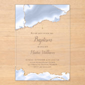 Invitations En Acrylique agate bleu pastel Baptême (Recto)