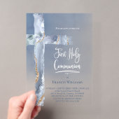 Invitations En Acrylique agate bleu | Première communion (In situ (ordinateur de poche))