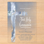 Invitations En Acrylique agate bleu | Première communion (Recto)