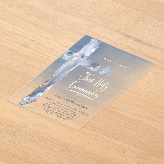 Invitations En Acrylique agate bleue | Première communion (Poser)