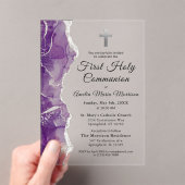 Invitations En Acrylique Agate d'argent pourpre Première Sainte Communion F (In situ (ordinateur de poche))
