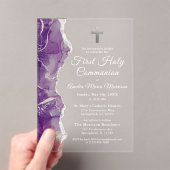 Invitations En Acrylique Agate d'argent pourpre Première Sainte Communion F (In situ (ordinateur de poche))
