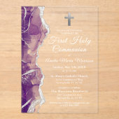 Invitations En Acrylique Agate d'argent pourpre Première Sainte Communion F (Recto)