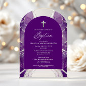 Invitations En Acrylique Agate d'argent violet Baptême moderne Élégant