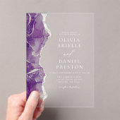 Invitations En Acrylique Agate d'argent violet Élégant Mariage moderne (In situ (ordinateur de poche))