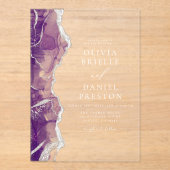 Invitations En Acrylique Agate d'argent violet Élégant Mariage moderne (Recto)