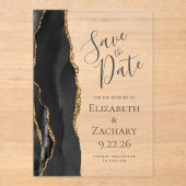 Invitations En Acrylique Agate d'or noir moderne Enregistrer la date (Recto)