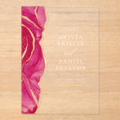 Invitations En Acrylique Agate d'or rose chaud moderne mariage élégant (Recto)