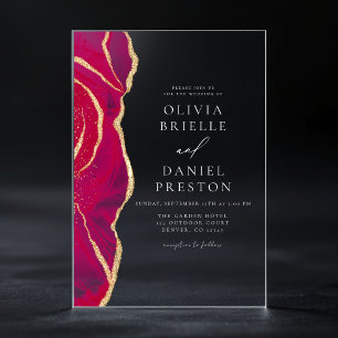Invitations En Acrylique Agate d'or rose chaud moderne mariage élégant