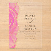 Invitations En Acrylique Agate d'or rose moderne Mariage élégant (Recto)