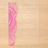 Invitations En Acrylique Agate d'or rose moderne Mariage élégant (Recto)