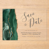 Invitations En Acrylique Agate d'or vert d'Emeraude moderne Enregistrer la (Recto)