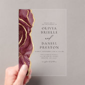 Invitations En Acrylique Agate dorée Bourgogne moderne Mariage élégant (In situ (ordinateur de poche))