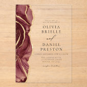 Invitations En Acrylique Agate dorée Bourgogne moderne Mariage élégant (Recto)
