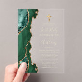 Invitations En Acrylique Agate Green Gold Texte Première Sainte Communion (In situ (ordinateur de poche))