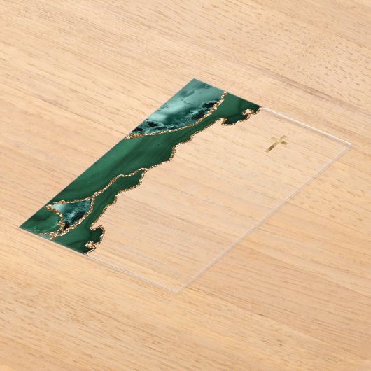 Invitations En Acrylique Agate Green Gold Texte Première Sainte Communion (Poser)