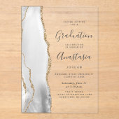 Invitations En Acrylique Agate gris blanc or gris diplôme (Recto)