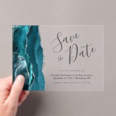 Invitations En Acrylique Agate moderne en argent bleu Turquoise Enregistrer (In situ (ordinateur de poche))