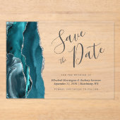 Invitations En Acrylique Agate moderne en argent bleu Turquoise Enregistrer (Recto)