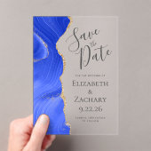 Invitations En Acrylique Agate moderne Royal Blue Gold Enregistrer la date (In situ (ordinateur de poche))