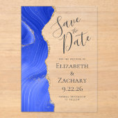 Invitations En Acrylique Agate moderne Royal Blue Gold Enregistrer la date (Recto)