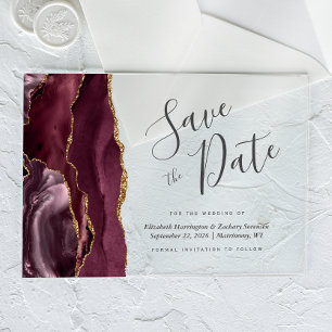 Invitations En Acrylique Agate or de Bourgogne moderne Enregistrer la carte