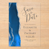 Invitations En Acrylique Agate Royal Blue Silver Wedding Enregistrer la dat (Recto)