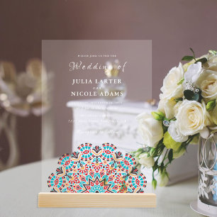 Invitations En Acrylique Agate Turquoise Sarcelle & Vin Floral Mandala Mari