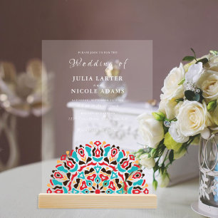 Invitations En Acrylique Agate Turquoise Sarcelle & Vin Mandala Mariage