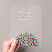 Invitations En Acrylique Agate Turquoise Turquoise & Vin Floral Mandala Mar (In situ (ordinateur de poche))