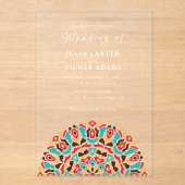 Invitations En Acrylique Agate Turquoise Turquoise & Vin Floral Mandala Mar (Recto)