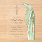 Invitations En Acrylique Agate Vert Sauge Première Communion (Recto)