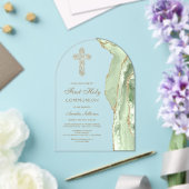 Invitations En Acrylique Agate Vert Sauge Première Communion (Insitu (Mariage))