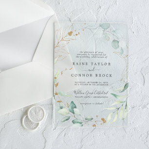 Invitations En Acrylique Airy Greenery Gold Leaf Botanical Modern Mariage