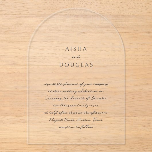 Invitations En Acrylique Aisha Elegant Mariage moderne (Recto)