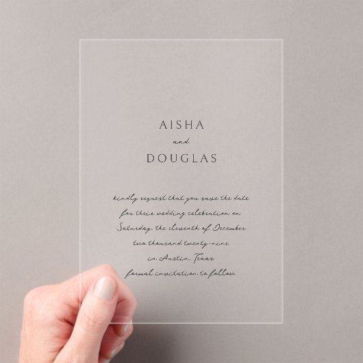 Invitations En Acrylique Aisha Elegant Mariage moderne Enregistrer la date (In situ (ordinateur de poche))