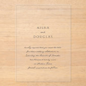 Invitations En Acrylique Aisha Elegant Mariage moderne Enregistrer la date (Recto)