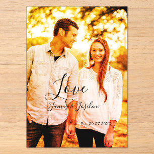 Invitations En Acrylique Ajouter le nom de couple photo d'amour. Date année