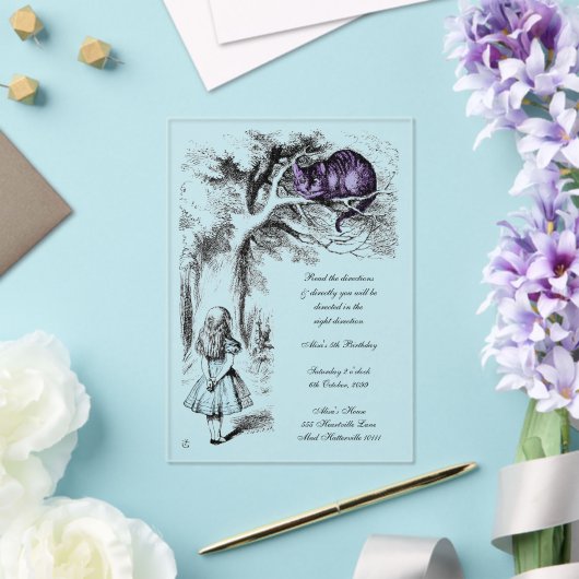 Invitations En Acrylique Alice au pays des merveilles Cheshire Chat Anniver (Insitu (Mariage))
