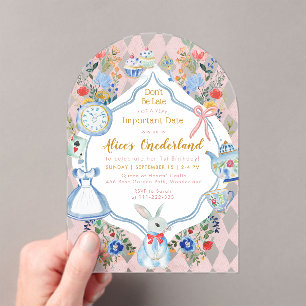 Invitations En Acrylique Alice dans ONEderland 1er Anniversaire Fantaisiste