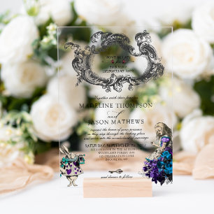 Invitations En Acrylique Alice noire Vintage classique en Mariage Wonderlan